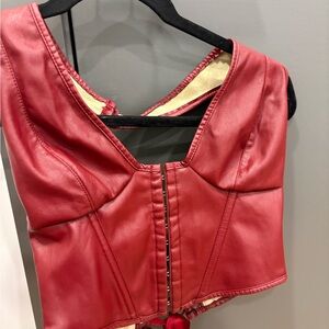 SHEIN Cherry Red Faux Leather Bustier